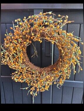Autumn Orange Berry Grapevine Wreath - Home Holiday Decor
